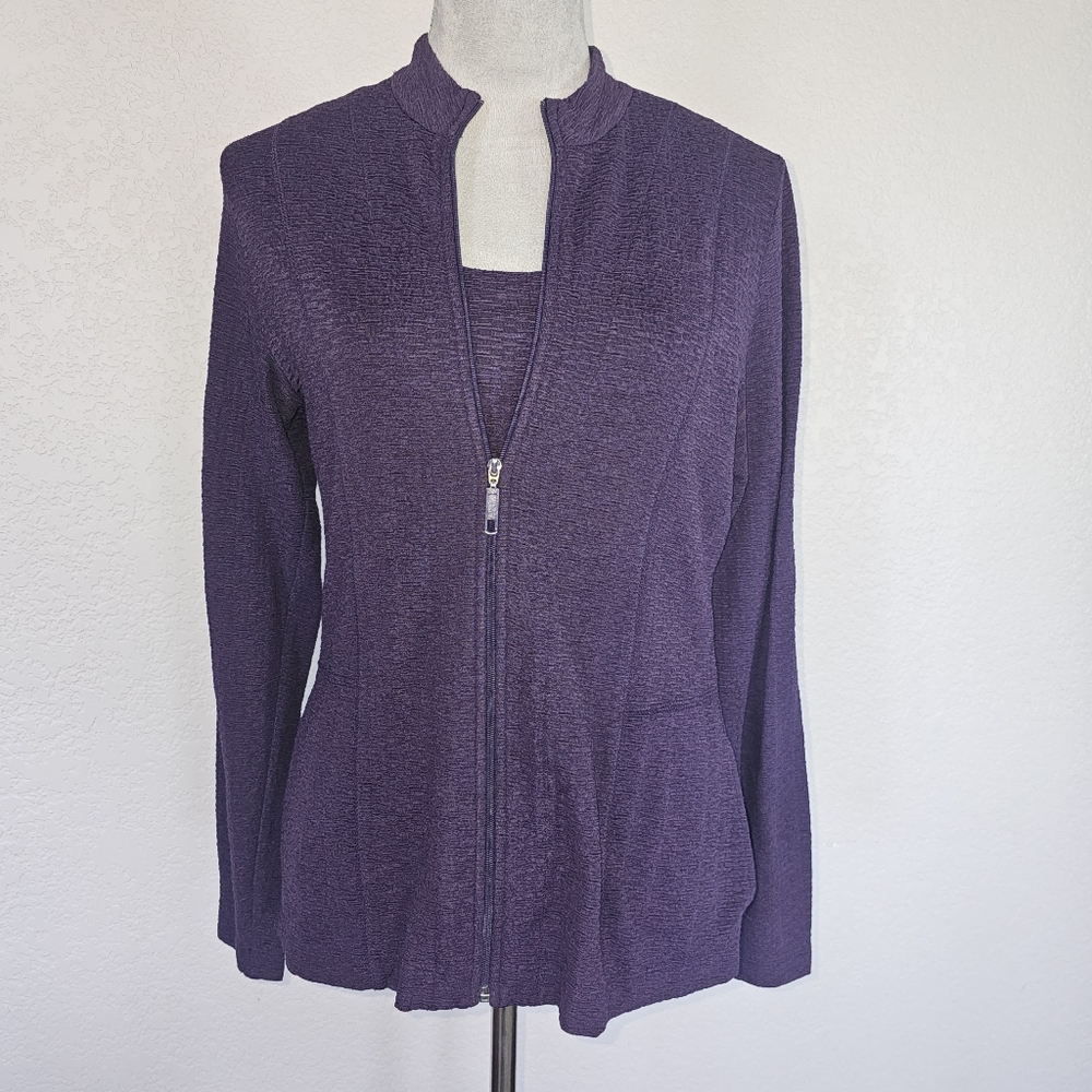 CHICO'S TRAVELERS Unlnd Purple Front Zip Acetate Nylon Spndx Jckt Sz 1 (M)
